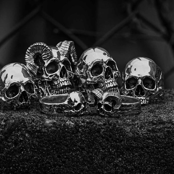 Skull Ring | Rose Skull & Leaf Ring | Biker Jewelry | Sanity Jewelry